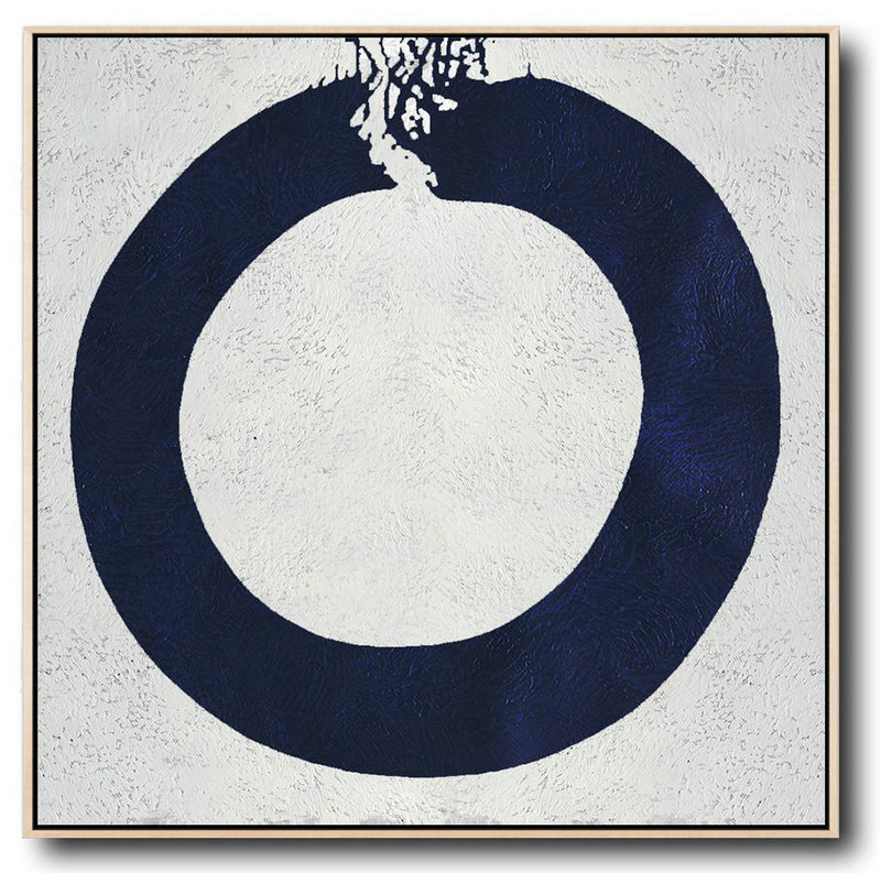 Extra Large 72" Acrylic Painting,Minimalist Navy Blue And White Painting,Acrylic Painting On Canvas